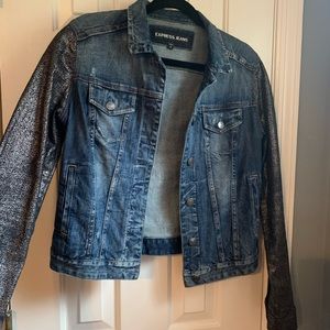 Metallic sleeve jean jacket